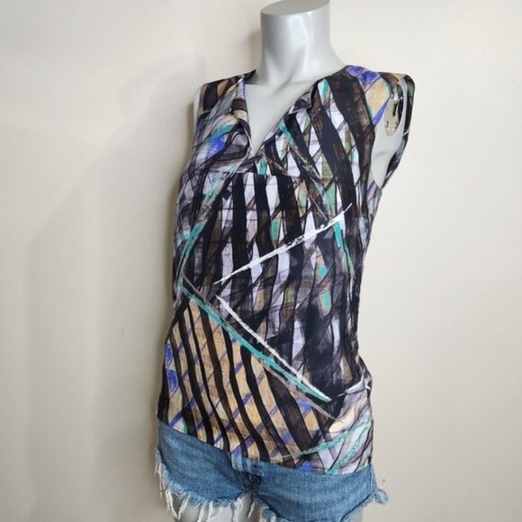 Boss Hugo Boss Silk Abstract Print Sleeveless Blouse Size 0 US - Picture 8 of 13